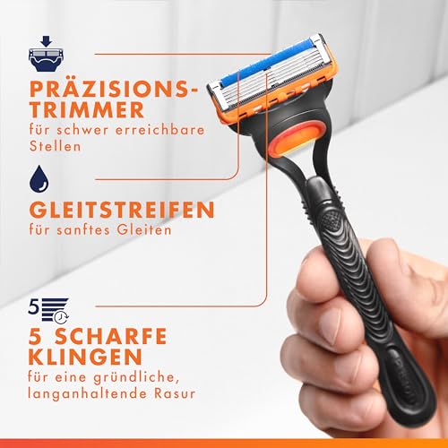 Gillette Fusion5 Rasierer für Männer, 1 Rasierer, 4 Ersatzklingen, mit Gleitstreifen für ein sanftes Gleiten und 5 Klingen für eine gründliche, langanhaltende Rasur
