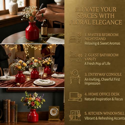 Image of Pure Source India Elegant Ceramic Reed Diffuser Pot - Decorative Aroma Diffuser Vase for Living Rooms, bedrooms, bathrooms, Offices, and entryways (Red)