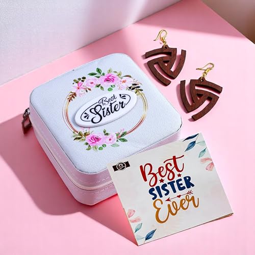 Image of P Arts Faux Leather Jewellery Organiser Box, Small Jewellery Box Organiser For Ring, Pendant, Earring, Necklace, Bracelet Jewellery Box For Women with Wooden Earrings for Women, White 4x4 Inch