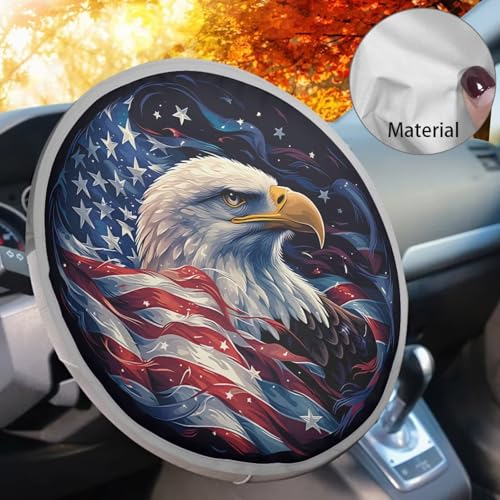 Image of Patriotic Eagle Steering Wheel Sunshade Cover Reflect UV Sun and Heat Car Interior Sunshade Removable Automotive Accessories Universal for Cars Truck SUV Van