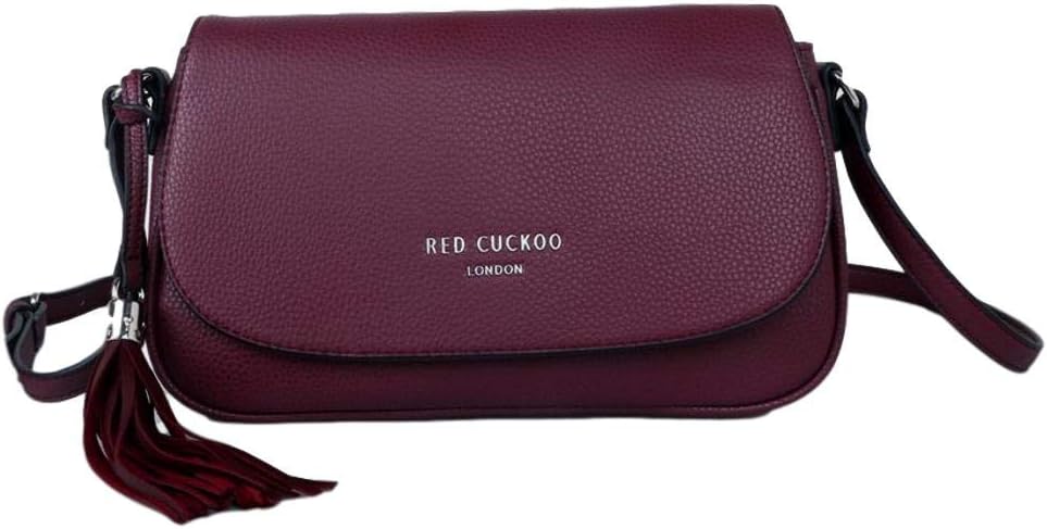 Crossbody Bag by Red Cuckoo Cross Across Body Shoulder Bag Ladies Faux Leather Designer Handbag (Burgundy)