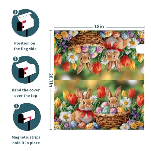Image of Happy Easter Bunny Mailbox Covers Easter Mailbox Covers Magnetic Standard Size 18x21 Inch Spring Easter Bunny Eggs Mailbox Decorations Holiday Mailbox Wrap Post Letter Box Cover for Home Outside