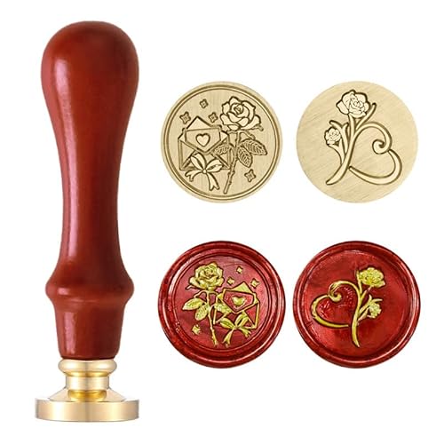 MICTER Timbro Sigillo di Cera Con 2 Pezzi Testa in Ottone Rimovibile e 1 Pezzi Manico in Legno, Timbro Ceralacca per Buste, inviti, Biglietti, Regalo.