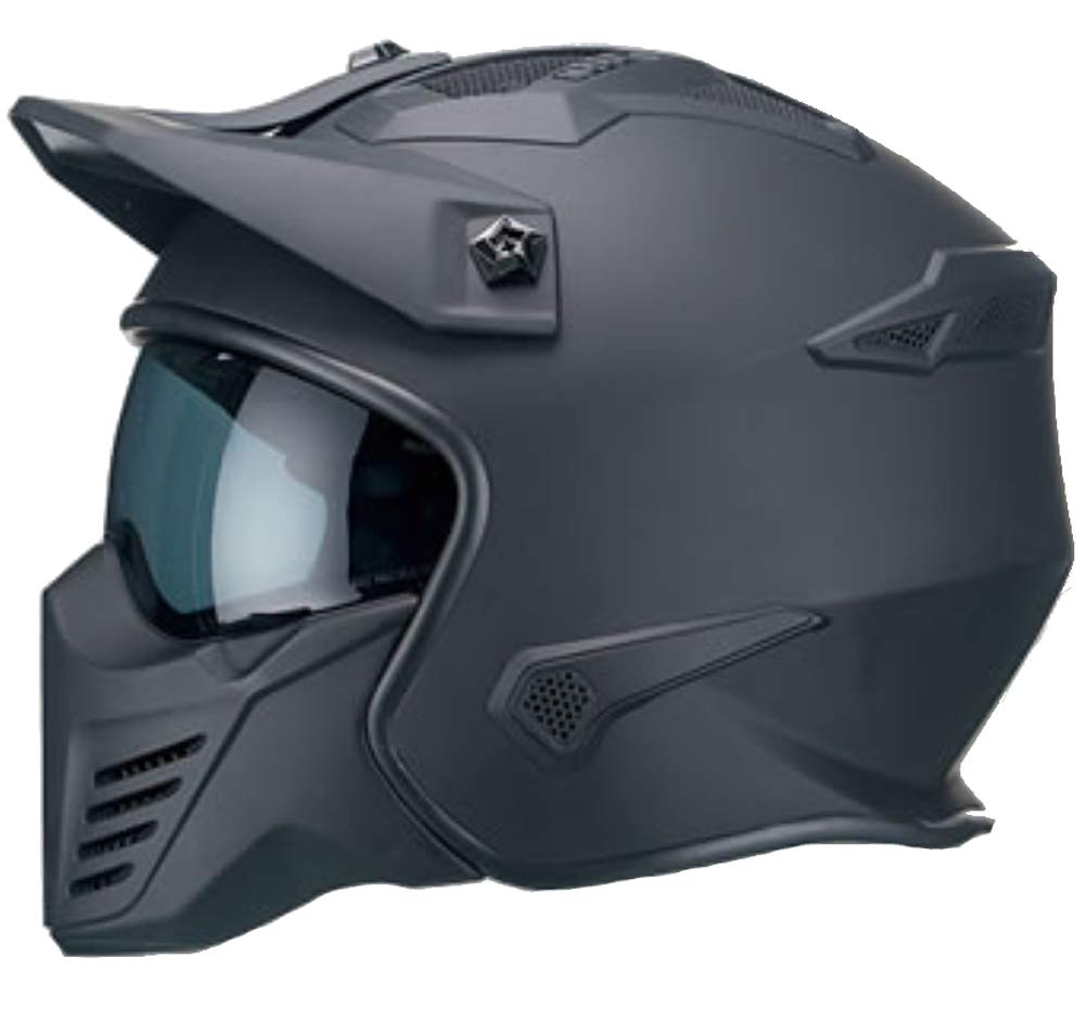Motorradhelm Jethelm Helm RALLOX 726 matt schwarz mit ansteckbaren Kinnteil S M L XL