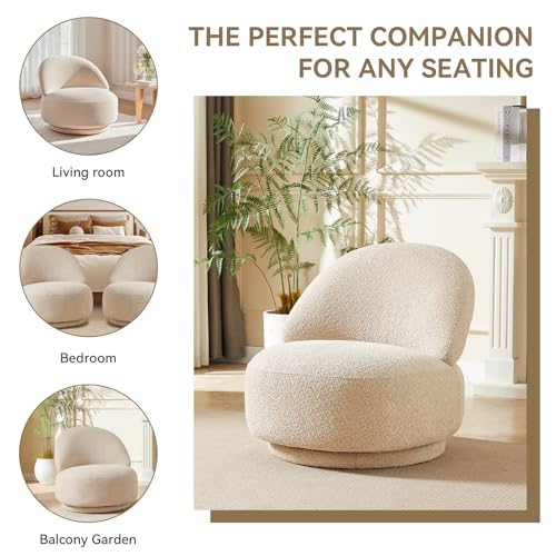 Sillón giratorio chenille beige redondo miniatura 3