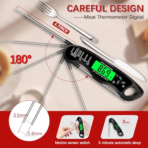Image of Meat Thermometer Digital,IP67 Waterproof Cooking Thermometer with Backlight, Calibration & Hold Function,Food Thermometer for Cooking,Outdoor Grilling