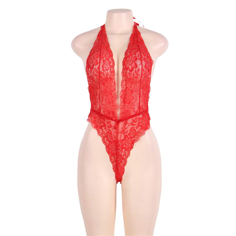 Conjuntos de lencería de Mujer Ropa Interior Pijama Transparente Encaje de una Pieza (Negro Talla única (Recomendada 90)