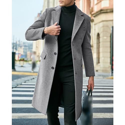 Men's Fall Winter Wool Coat Notched Collar Single Breasted Pea Coat Slim Fit Business Pea Suit Jacket3