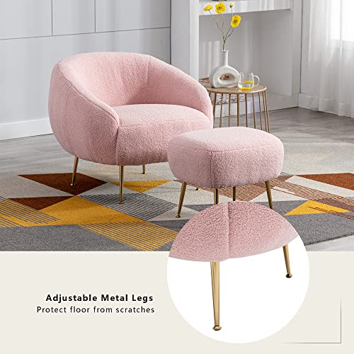 Merax Pink Modern Mid Century Living Room Chair With Ottoman Cozy Teddy Bedroom Armchair For Adults Teens Girls Easy Assemble, Set Of 1 #TOP2