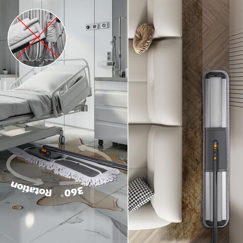 MASTERTOP Bodenwischer Breit, 90cm Groß Wischmop mit Aluminium Stiel und 3 Moppkopf, Industrieller Wischer, Nass und Trocken Mop Wischer für alle Böden