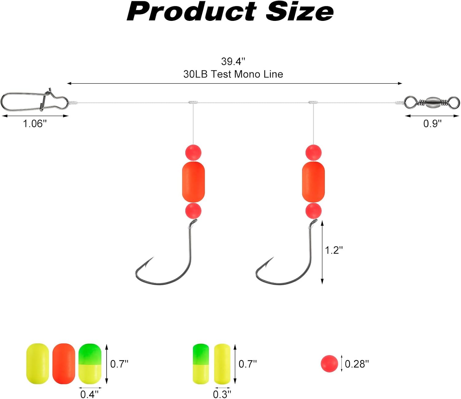 Dr.Fish 5pk Pompano Rigs Surf Saltwater Fishing Wide Gap Hook Floats Beads | Pre-tied Saltwater Bottom Surf Fishing Pompano Rigs with Snell Floats, Beads, Swivels & Duo Lock Snap Live Bait Tackle