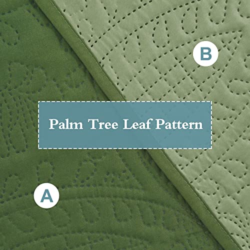 Bedream 3 PCS Over - Sized Reversible Bedspread Set with Coin Medallion Pattern, Light Weight Ultrasonic Embossed Coverlet Set for All Season, Elegant Modern Microfiber Quilt Set, King, Green
