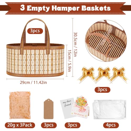 Image of Dreamtop 3 Set Baskets for Gifts Empty, Woven Bamboo Gift Basket Empty Large with Handles, Sturdy Gift Basket Kit Empty to Fill for Christmas Birthday Baby Shower Wedding Gift