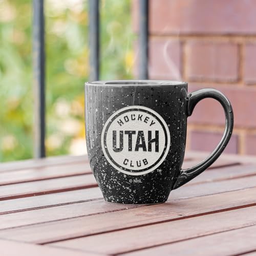 Image of Rico Industries NHL Hockey Utah Hockey Club Black 16 oz Team Color Laser Engraved Speckled Ceramic Coffee Mug