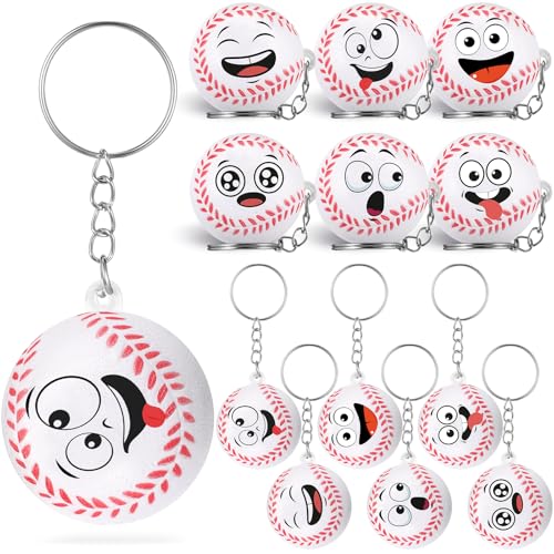 Arrowbash 12 Pcs Mini Funny Stress Balls Keychain, Sport Face Keychain Stress Relief Squeeze Sport...