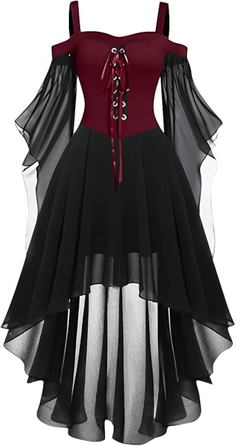 OIOLOYJM Witch Costume Women Sexy Plus Size Renaissance Vampire Gothic Corset Womens Halloween Costumes Woman 2025 Clothes Dresses Wine 3XL