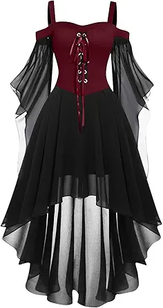 OIOLOYJM Witch Costume Women Sexy Plus Size Renaissance Vampire Gothic Corset Womens Halloween Costumes Woman 2025 Clothes Dresses Wine 3XL
