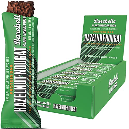 Barebells Vegan Protein Bars Hazelnut & Nougat - 12 Count, 1.9oz Bars - Plant Based Protein Bar with 15g of High Protein - Low Carb Protein Snacks with No Added Sugar - Low Carb Snack & Breakfast Bars