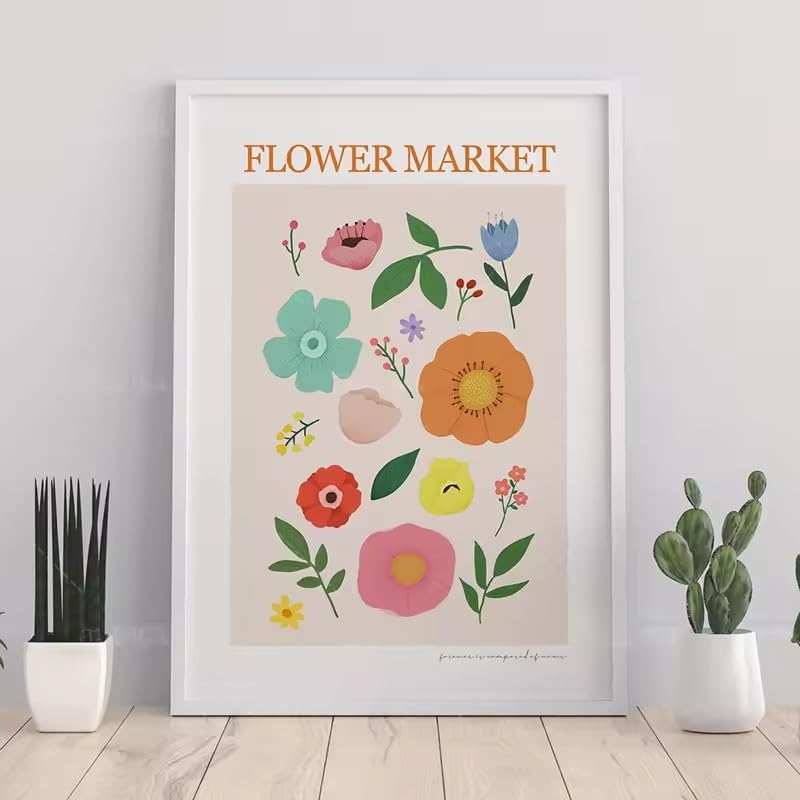 Affiche marché aux fleurs haut de gamme style fleuriste cadre 70x100