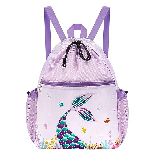 WAWSAM Sirena Mochila con Cordón - Mochila de Cuerdas para Niñas Bolsa de Natación con...