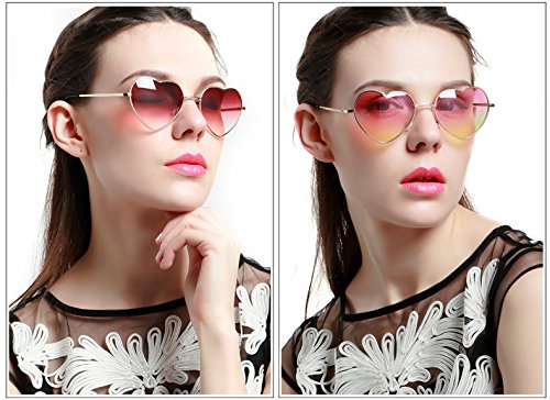 Dollger Red Heart Shape Sunglasses for Women Metal Fame Heart Glasses Rave Fun Shades Party Festival Favor