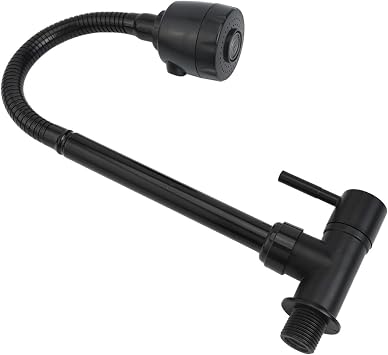 Wall Mounted Kitchen Tap with Flexible Hose, Dual Mode Sink Faucet Sprayer for Cold Water, G1/2 Inch Iron and Plastic Steel Bathroom Fixture, Black