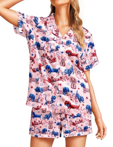 Image of Women's Pajama Sets Funny Pajamas for Women Set Comfortable 2 Piece Button Down Tops & Shorts Sleepwear Short Sleeve