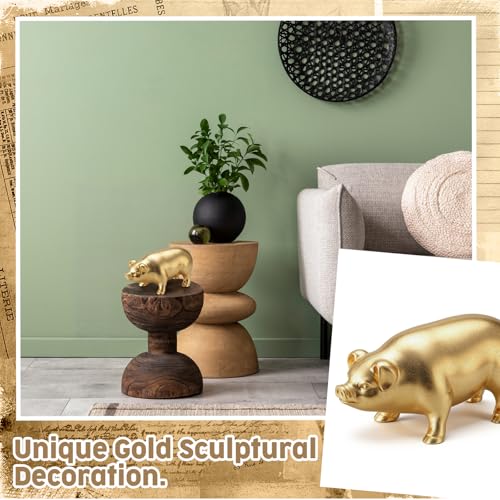 Estatua Dorada de Cerdo 6x3x2.75 Pulgadas Decoración Hogar miniatura 6