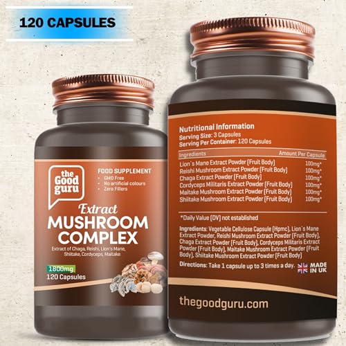 The-Good-Guru-Mushroom-Complex-Extract-Capsule-Supplement-1800mg-120-Capsules-Chaga-Reishi-Lions-Mane-Shiitake-Cordyceps-Mushrooms-Supplement-Capsules