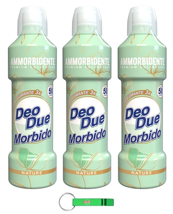 Suavizante DEO DUE Premium Collection Nature – Suavizante concentrado concentrado amorbidente, ideal para todas las prendas, 50 lavados, 3 x 1 l + llavero Beni Culinari gratis