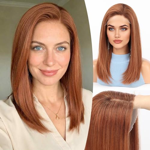 Image of KKU 100% Human Hair Wig, Lace Front Wigs Human Hair Side Part,Ginger Wig Human Hair, Real Human Hair Wigs for Women(16Inch)