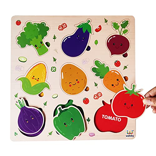 Image of Webby Wooden Vegetables Montessori Educational Pre-School Puzzle Board Toy For Boys And Girls, Kid