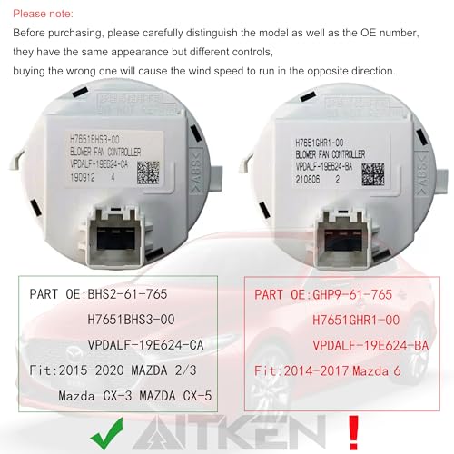 Image of AITKEN HVAC Blower Motor Resistor Module for Fit Mazda 2 2019-2020 / Mazda 3 /CX-3 /CX-5 2014-2017 Replace #BHS2-61-765 VPDALF-19E624-CA H7651BHS3-00.