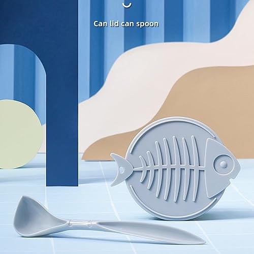 Miniatura 5 de mwellewm Juego de 6 suministros para latas de comida para mascotas, 2 tapas universales de silicona para latas de gatos, 2 mini espátulas