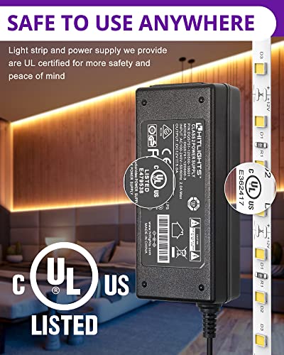 Hitlights Warm White Led Strip Lights Kit 3000K, 16.4Ft Dimmable Tape Light With Controller, 12V Power Supply, 600 Leds/Reel, 300Lm/Feet, Flexible Rope Lights For Bedroom, Under Cabinet, Ul-Listed #TOP3