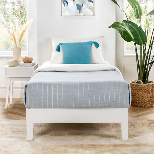 Mellow Naturalista Grand 12 Inch Solid Wood Platform Bed with Wooden Slats, Easy Assembly, Twin, White