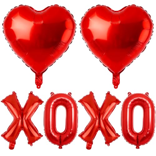 XOXO Balloons Valentine Balloons - 16 Inch Mylar Balloons Red Heart Balloon Heart Shaped Balloon Valentines Day Decorations for Photo Props Bridal Galentines Day & Valentines Party Decorations