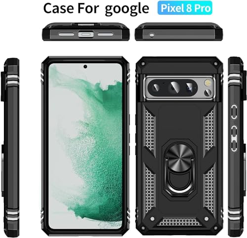 Image of Realcase Google Pixel 8 Pro Back Cover Case | Heavy Duty Dual Layer Hybrid Shock Proof Armor Defender Ring Case Back Cover For Google Pixel 8 Pro 5G (Black) - Polycarbonate