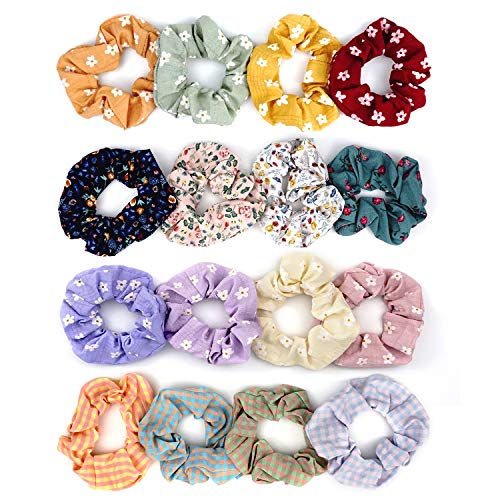 Myhozee 16 Pz Coleteros pelo Mujer, Coleteros Scrunchies Gasa Elástico de Tela Multicolor Accesorios Para El Cabello Ponytail Titular Para Mujeres Niñas