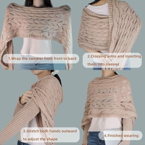 Scarf with Sleeves for Women, Fashion Warm Knitted Cable Wraps Multifunctional Sweater Scarf Shawls for Fall Winter4