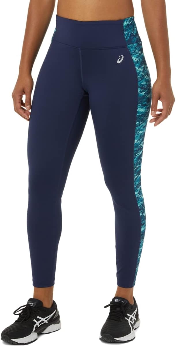 ASICS Women's Women's 7/8 PERFORMANCE TIGHT Running Apparel, M, PEACOAT/FRESH ICE MULTI