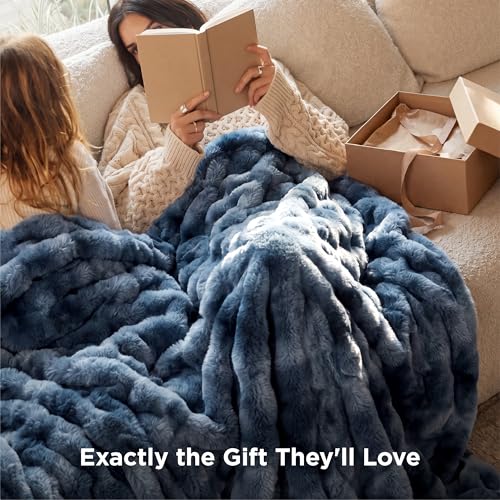 Image of Bedsure GentleSoft Fluffy Fuzzy Twin Blanket, Soft Cozy Fleece Faux Fur Blanket, Pink Decorations Coloring Couch Cover, Thick Warm Plush Women Men Birthday Gifts, Tie-dye Blue
