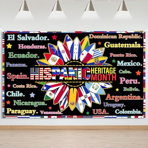 Mocsicka Hispanic Heritage Month Backdrop Banner Latin American Spanish Classroom Decorations National Hispanic Heritage Month Decorations for Classroom Office Home