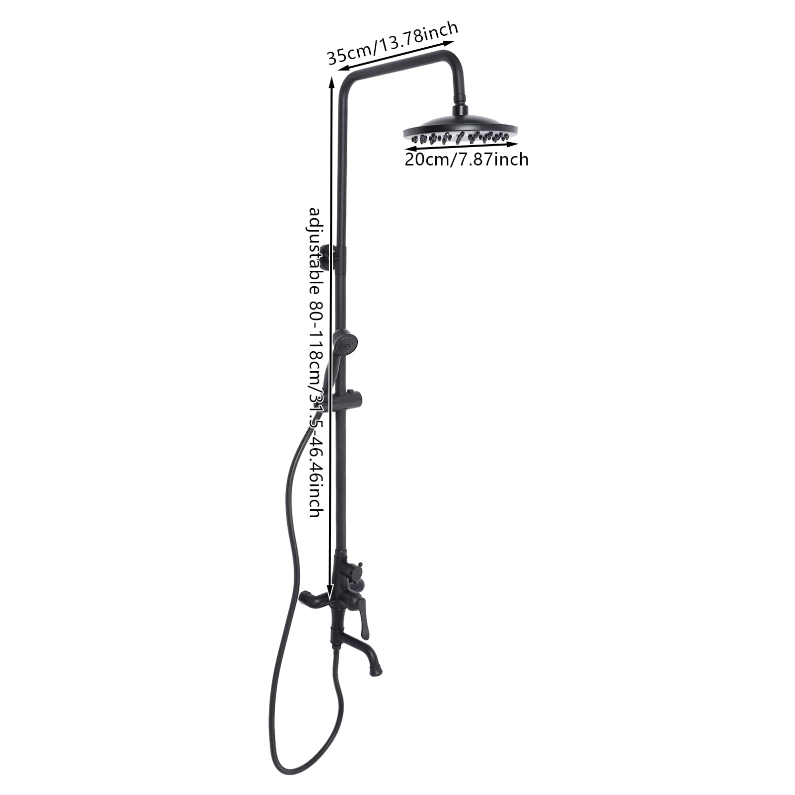 Sistema doccia nero, set completo, regolabile in altezza 80-118 cm