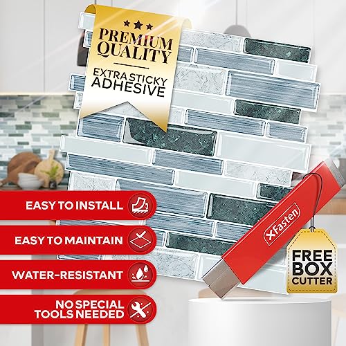Xfasten Peel And Stick Backsplash For Kitchen 10Pcs 12” X 12” W/Mini Cutter Light Blue Backsplash Tile For Kitchen Peel And Stick Tiles Self Adhesive Tile For Kitchen, Stick On Backsplash For Kitchen #TOP1