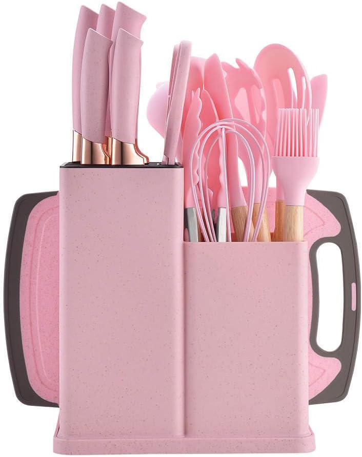 home essentials-19 piece-pink kitchen utensils set; kitchen accessories;juego de cucharones para cocina;knife set with block-pink cooking utensils set. home essentials-19 piece-pink kitchen utensils set; kitchen accessories;juego de cucharones para cocina;knife set with block-pink cooking utensils set.