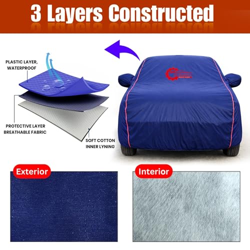 Image of 100% Waterproof Car Cover for BYD E6 | All-Weather, Dustproof & UV Protection | Heavy-Duty 3-Layer Fabric | Custom Fit with Mirror & Antenna Pocket | Navy Blue