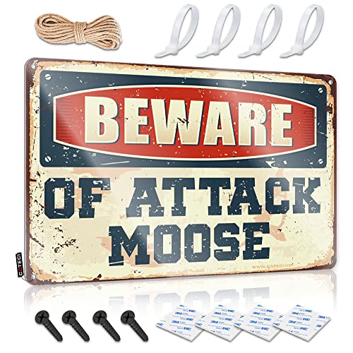 gaeruite おもしろバスルーム壁装飾 攻撃用心ヘラジカ メタルサイン フェンス用標識に注意(サイズ:30X40CM)