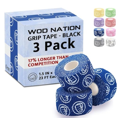Image of WOD Nation Flexible Hook-Grip Athletic Tape - Easy-Tear, Sweat-Proof Thumb & Finger Strips for Weightlifting