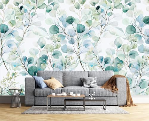 Papier peint panoramique fleurs feuilles d'eucalyptus vert
